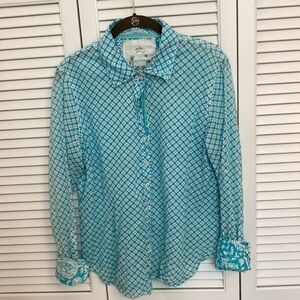 Cino of India Womens a turquoise and white blouse Size L (but says XL)